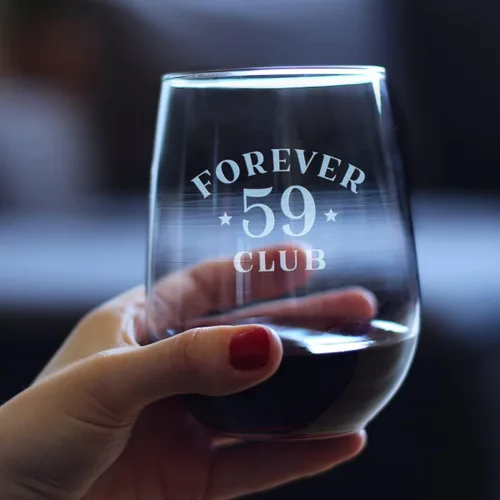 Miniatura 4 de Bevvee Forever 59 Club - Copa de vino sin tallo, regalos de 60 cumpleaños para mujeres y hombres que cumplen 60 años, decoración de fiesta