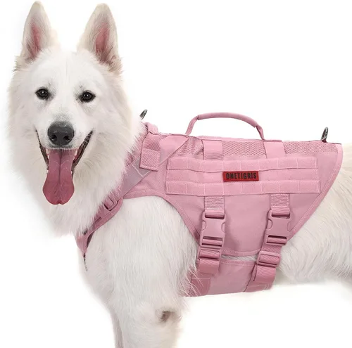 Miniatura 19 de OneTigris Arnés para perro sin tirón para perro pequeño, diseño de malla transpirable, chalecos militares Molle con asas para perros de servicio