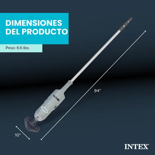 Miniatura 3 de Intex Aspiradora de piscina portátil recargable con mango telescópico de 94 pulgadas y 2 cabezas de cepillo intercambiables para piscinas