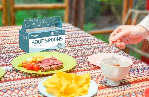 Miniatura 6 de Cucharas de sopa de plástico, cubiertos transparentes pesados, utensilios desechables para suministros de fiesta, paquete de 100