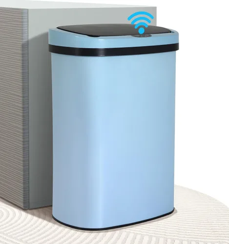 MKDLUFEI Bote de basura automático de 13 galones, sensor de movimiento, sensible al tacto, acero inoxidable cepillado, diseño silencioso, alta Azul