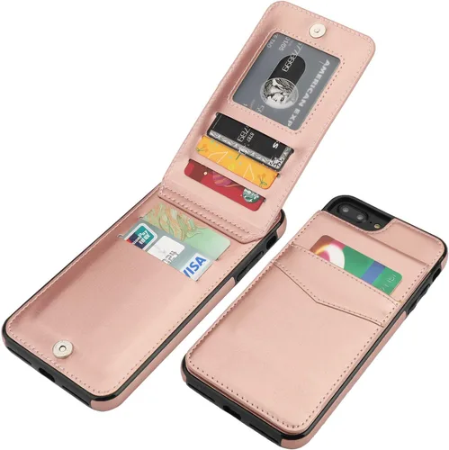 Miniatura 11 de KIHUWEY Funda tipo cartera para iPhone 7/8 Plus con tarjetero de crédito, cierre magnético de cuero de primera calidad, resistente funda protectora