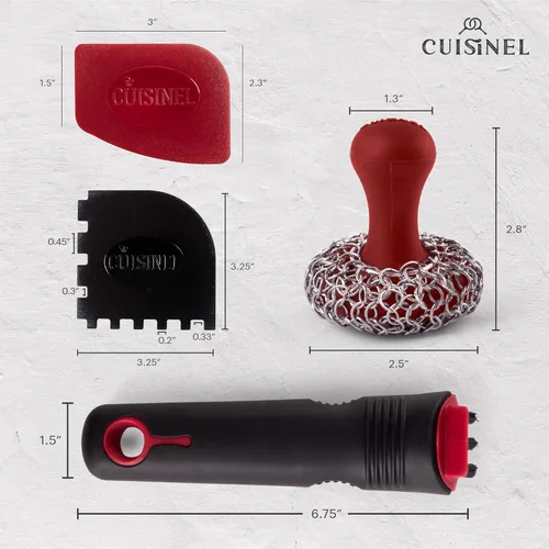 Miniatura 3 de Cuisinel Depurador de malla de hierro fundido + cepillo de limpieza + raspadores de sartén y parrilla - El kit de limpieza de sartén y parrilla