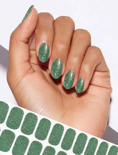 Miniatura 4 de Tiras de esmalte de uñas de gel con purpurina verde sin luz de uñas, calcomanías de lámpara de uñas, 20 tiras de manicura extra largas