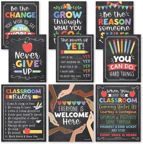 Miniatura 14 de Hadley Designs Póster motivacional para decoración de aula, 9 pósteres de aula de mentalidad de crecimiento, decoración de pared inspiradora