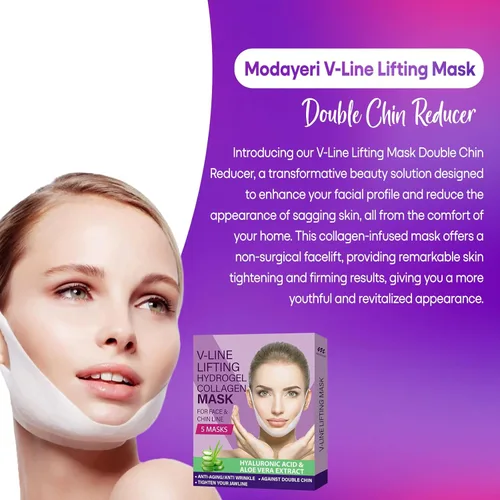 Miniatura 5 de V Line Shapped Lifting Face Mask - Máscara de hidrogel de colágeno, máscara de barbilla tensora, parche facial para reafirmar y tensar la piel