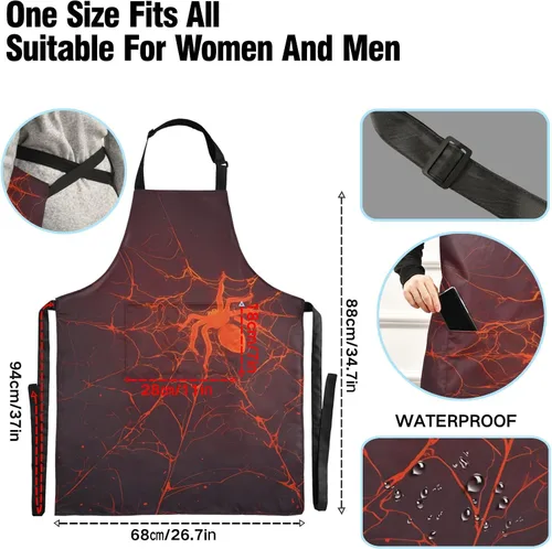 Miniatura 4 de Delantal de araña roja con diseño de araña, impermeable, para mujeres y hombres, para hornear, jardinería, pintura, chef, con bolsillos, cuello
