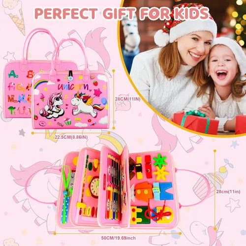 Miniatura 7 de Tabla de actividades Montessori para niños pequeños de 1 a 3 años, regalo de cumpleaños para niñas, tablero de libros Montessori educativo Rosa