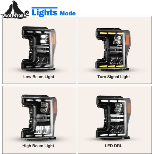 Miniatura 6 de Conjunto de faros delanteros para Ford F250, F350, F450, F550, F550 2017, 2018, 2019, 2020, con modos de iluminación LED funcionales, DRL, reemplazo