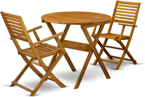 East West Furniture MNBS3CANA - Juego de 3 piezas de bistró para conversación al aire libre que contiene una mesa de centro redonda de madera de
