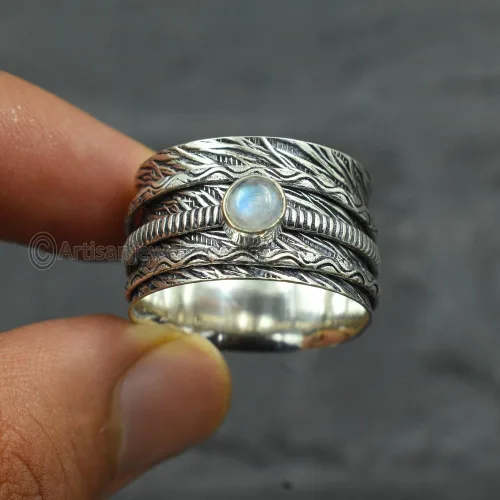 Miniatura 3 de Rainbow Moonstone Spinner Ring, Handmade Silver Ring, Meditation Ring Women, Spiritual Silver Ring, 925 Silver Ring, Fidget Spin Ring, Gemstone