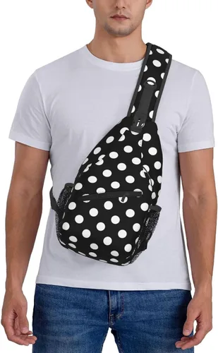 Miniatura 7 de Small Crossbody Bags for Women Men - Vintage White Polka Dot Black Print Adjustable Shoulder Bag Fanny Packs Belt Sling Bag Crossbody Purses