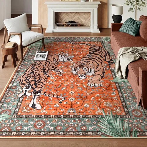 Miniatura 31 de Moynesa Alfombras Lavables de Tigre, Alfombras de Área de Entrada de 3x5, Alfombra Suave Vintage Antideslizante para Sala de Estar, Tapete
