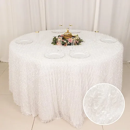 Miniatura 2 de Balsa Circle Mantel redondo de poliéster de 120 pulgadas, color blanco, con flecos, para bodas, fiestas, eventos, recepción, catering, suministros