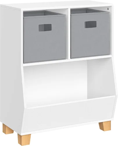 Miniatura 9 de RiverRidge Estantería organizadora de juguetes para niños con 2 cubículos, 2 contenedores plegables de tela azul y espacioso, organizador de Blanco