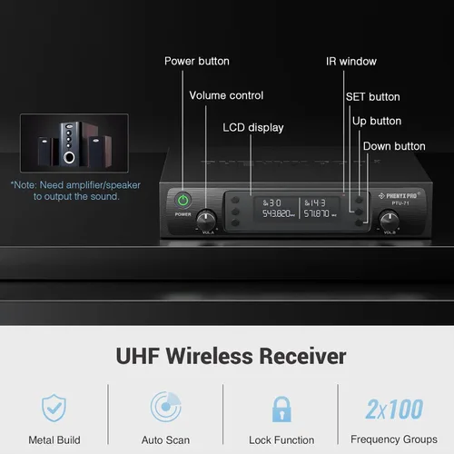 Miniatura 3 de Phenyx Pro Sistema de micrófono inalámbrico PTU-71-2H incluido con soporte de micrófono múltiple de 8 ranuras MA-H1
