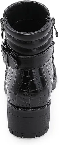 Miniatura 6 de ALLOT Botines de tacón grueso apilados para mujer, con hebilla y cremallera lateral, a la moda, con puntera cerrada