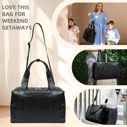 Miniatura 8 de miss fong Bolsa de pañales, bolsa de bebé, bolsa de pañales de cuero, bolsa de mano para bebé con 9 bolsillos, bolsa grande para mamá con bolso Negro