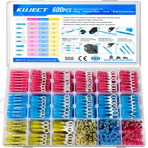 Miniatura 13 de Kuject Kit de 320 conectores de alambre termorretráctil, terminales eléctricos a prueba de agua, conectores de pala aislados para camiones marinos