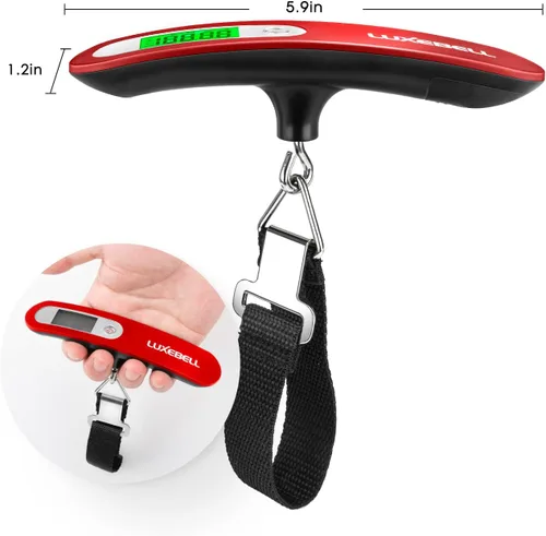 Miniatura 3 de Báscula digital de equipaje de regalo para maleta de viajero, báscula de peso de mano de 110 libras (rojo)