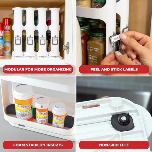 Miniatura 9 de Cabinet Caddy Organizador de Estante de Especias para Gabinete - Organizadores de Cocina Deslizantes y Giratorios y Almacenamiento - 2 Estantes