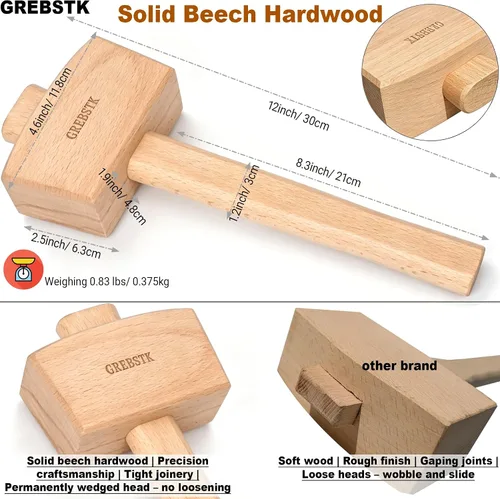 Miniatura 2 de GREBSTK Polished Solid Beech Wood Mallet for Home Bartending & Workshop Polished oiled finish, stain & moisture resistant, wipes clean with ease