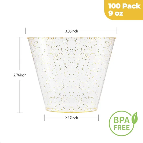 Miniatura 3 de Goodluck 100 vasos de plástico con purpurina dorada de 9 onzas, vasos desechables con purpurina, elegantes vasos de cóctel de plástico, vasos