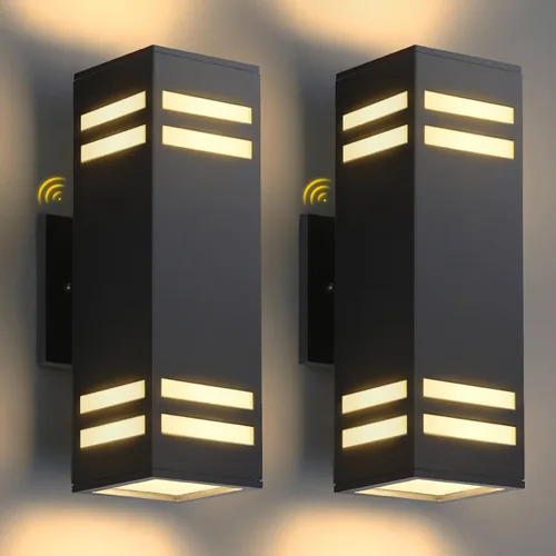 Iluminación Exterior de Anochecer a Amanecer Paquete de 2, Luces de Pared Exteriores Modernas Negras Accesorios de Iluminación Exterior Montaje en