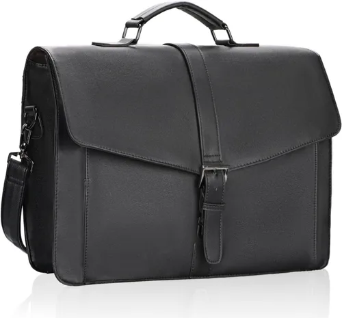 Miniatura 10 de ESTARER Portafolio de cuero para hombres de 15.6 pulgadas, bolsa para computadora portátil para oficina/negocios/viajes, bolsa de hombro grande