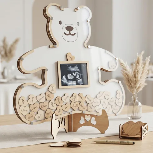 The Real Bossy Baby - Marco de libro de invitados de oso de peluche para baby shower - Revelación de género - Cumpleaños - Exhibición de caja de