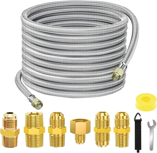 Miniatura 7 de Extensión de manguera de propano de 24 pies, manguera de gas trenzada de alta presión, kit de conversión de propano para parrilla de barbacoa