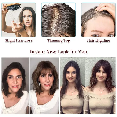 Miniatura 3 de UDU Toppers para el cabello para mujer, cabello humano real, con flequillo, clip en flequillo, pelucas de cabello para mujeres con adelgazamiento