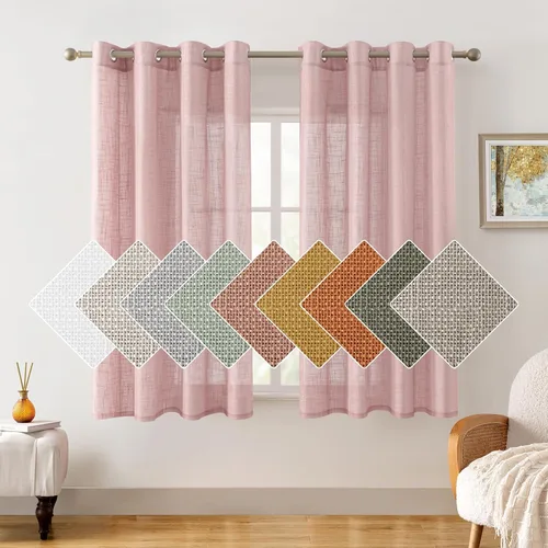 Miniatura 11 de HOMEIDEAS - Cortinas traslúcidas de lino rosa pálido, 2 paneles de 63 pulgadas de largo con textura de rosa polvoriento semitransparente, cortinas