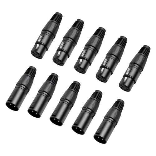 Paquete de 10 conectores XLR, 5 pares XLR de 3 pines macho/hembra, conector de cable de micrófono de audio, conector de audio, 3 pines XLR, extremos