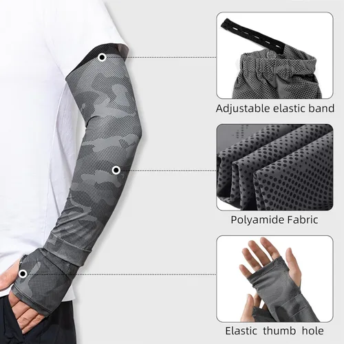 Miniatura 6 de Mangas refrescantes para los brazos, protección solar, UPF 50+, polaina de cuello de seda de hielo, camuflaje, para todo tipo de clima, pesca