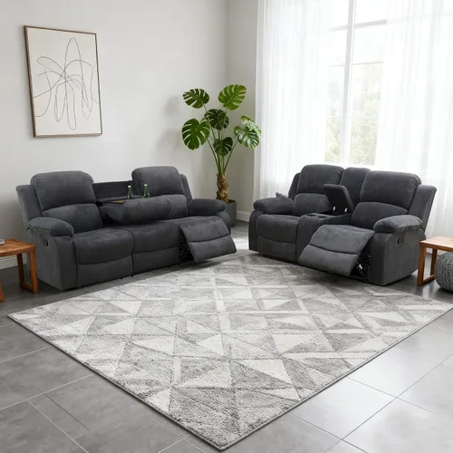 Miniatura 38 de Juego de sofá modular reclinable manual para sala de estar, sofá reclinable en forma de L, seccional de cuero con portavasos/almacenamiento