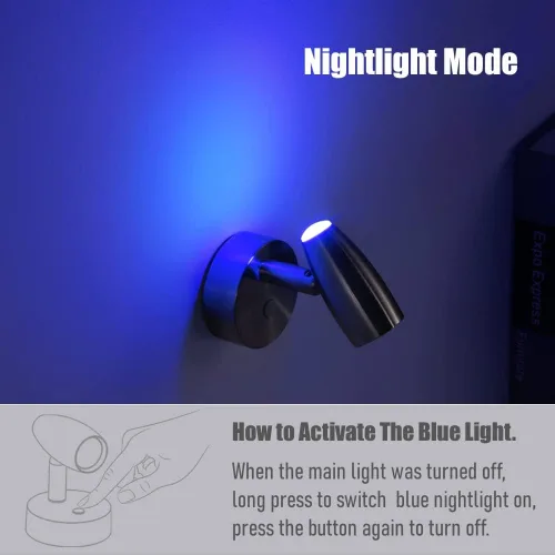 Miniatura 5 de Luz de lectura para RV de 12V, foco LED giratorio con cargador USB rápido y luz nocturna azul, luz de lectura para dormitorio de caravana/remolque