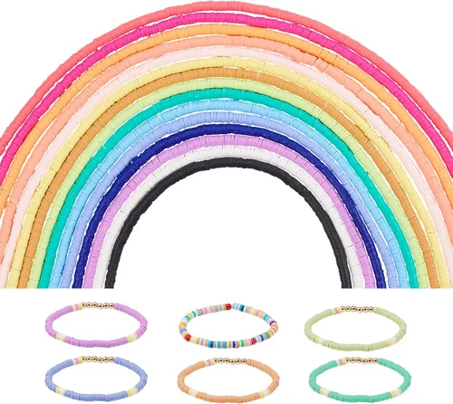 PH PandaHall 5700 cuentas de arcilla Heishi de 0.157 in – 15 colores de disco de vinilo de polímero plano redondo de silicona para aretes hawaianos,
