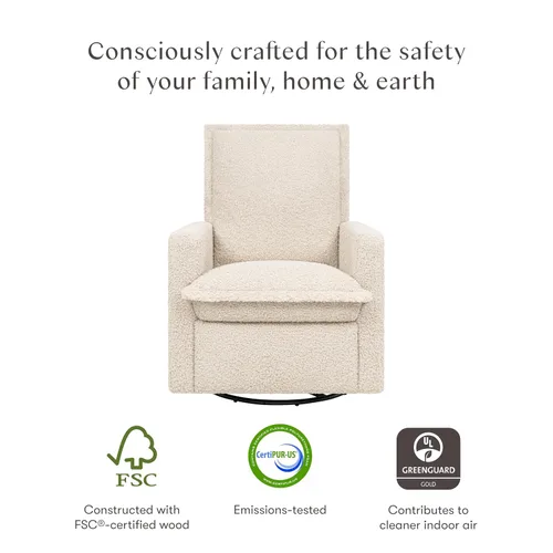 Miniatura 4 de Babyletto Cali Flange reclinable y planeador giratorio en lazo de peluche almendra, certificado Greenguard Gold y CertiPUR-US