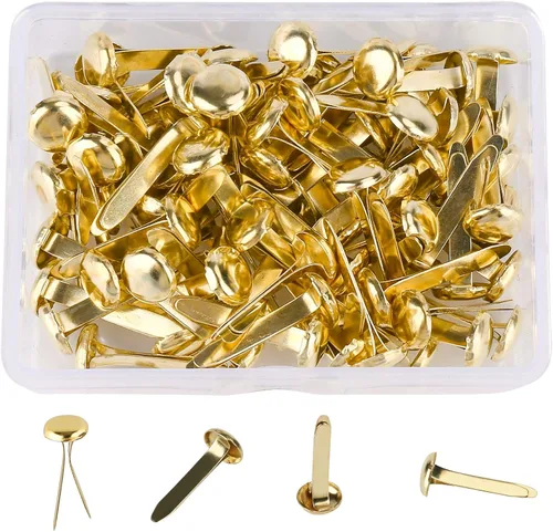 100 piezas de mini clavos, sujetadores de latón de 0.78 x 0.315 pulgadas, pequeño metal para manualidades de papel y álbumes de recortes, tarjetas