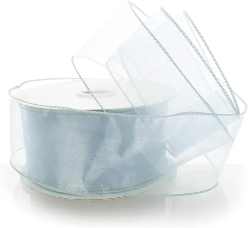 Miniatura 29 de Cinta de organza transparente con alambre de 2.5 pulgadas, color plateado de 10 yardas