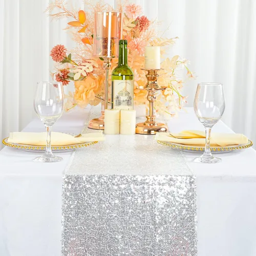 Miniatura 10 de ShiDianYi Camino de mesa de lentejuelas rojas de 14 x 108 pulgadas, paño con purpurina para fiestas, bodas, eventos, decoración de cubierta