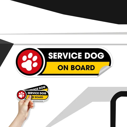 Miniatura 5 de Pegatina pequeña para automóviles de servicio perro a bordo Señal de seguridad de perro de servicio en el automóvil Paquete de 2 calcomanías