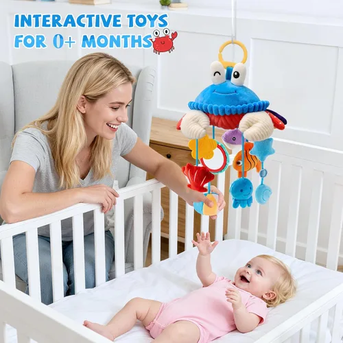 Miniatura 3 de Juguetes de Asiento de Carro para Bebés de 0-6 Meses, Juguete Colgante Sensorial de Cangrejo de Peluche para Cochecito, Cuna y Gimnasio de Juego