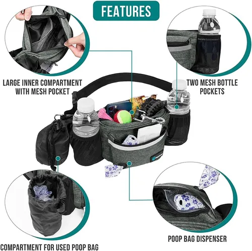 Miniatura 3 de Bolsa de cintura para perros PetAmi, bolsa de golosinas para paseos, entrenamiento, dosificador de bolsas para excrementos incorporado, soporte