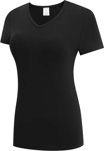 Miniatura 2 de OThread & Co. Camiseta de manga corta para mujer, cómoda con cuello en V, capa elástica básica