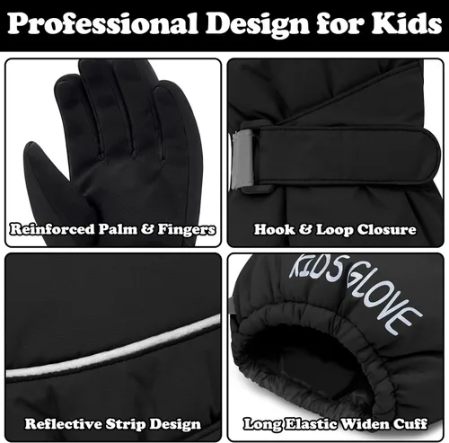 Miniatura 5 de Sarfel Guantes de nieve para niños, guantes impermeables para niños, guantes de esquí para niñas, guantes de invierno para niños, guantes