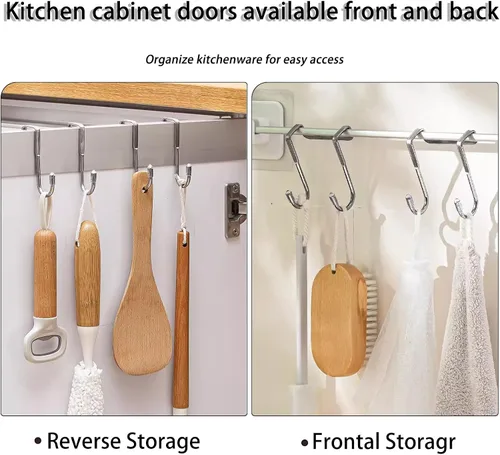 Miniatura 4 de yueton Paquete de 4 ganchos de acero inoxidable para armarios de cocina, cajones de cocina, ganchos dobles en forma de S para cocina, armario