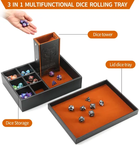 Miniatura 3 de Grajar DND - Bandeja de dados y torre de dados con almacenamiento, bandeja rodante de dados 3 en 1 con tapa, almacenamiento portátil de dados