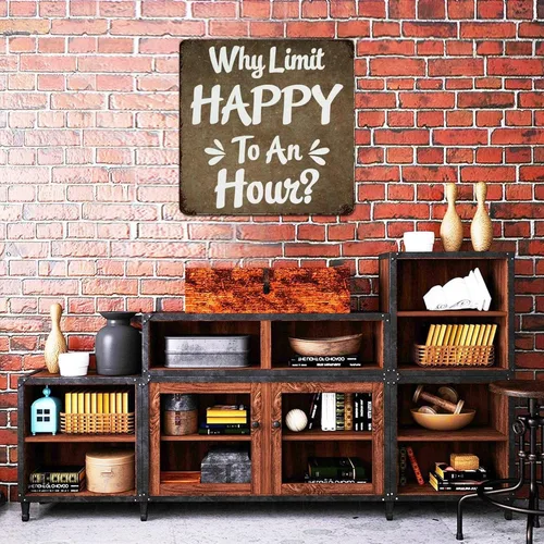 Miniatura 3 de Letreros de metal inspiradores Why Limit Happy To An Hour motivacional de metal para pared, arte de pared de metal retro a la moda, elegante